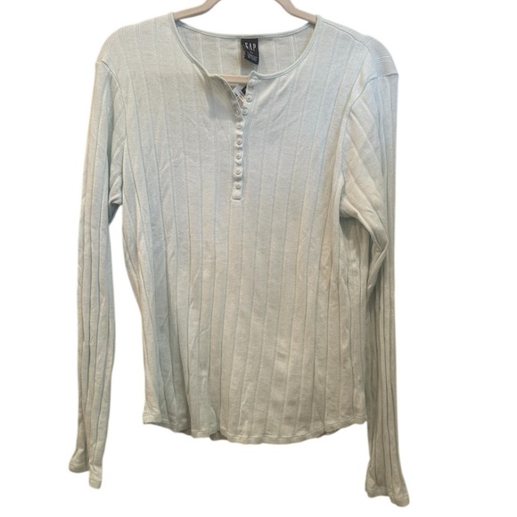 GAP Factory Tops - GAP Factory NWT Soft Blue Henley Shirt Ribbed Long Sleeve Pastel Casual Sz XL